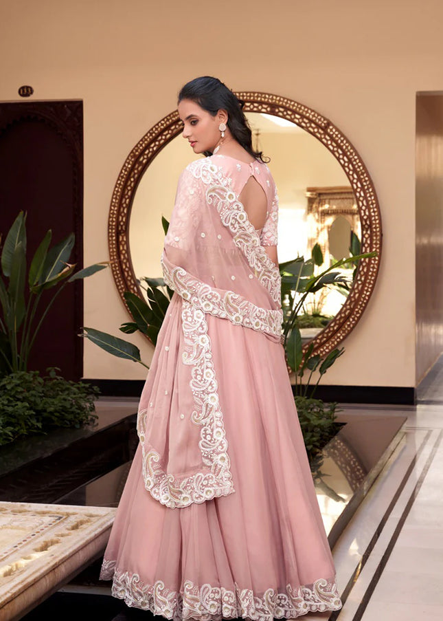 Peach Embroidered Lehenga Choli