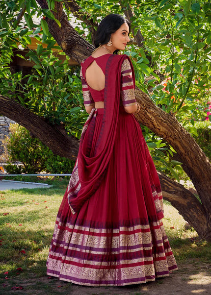 Red Weaved Lehenga Choli