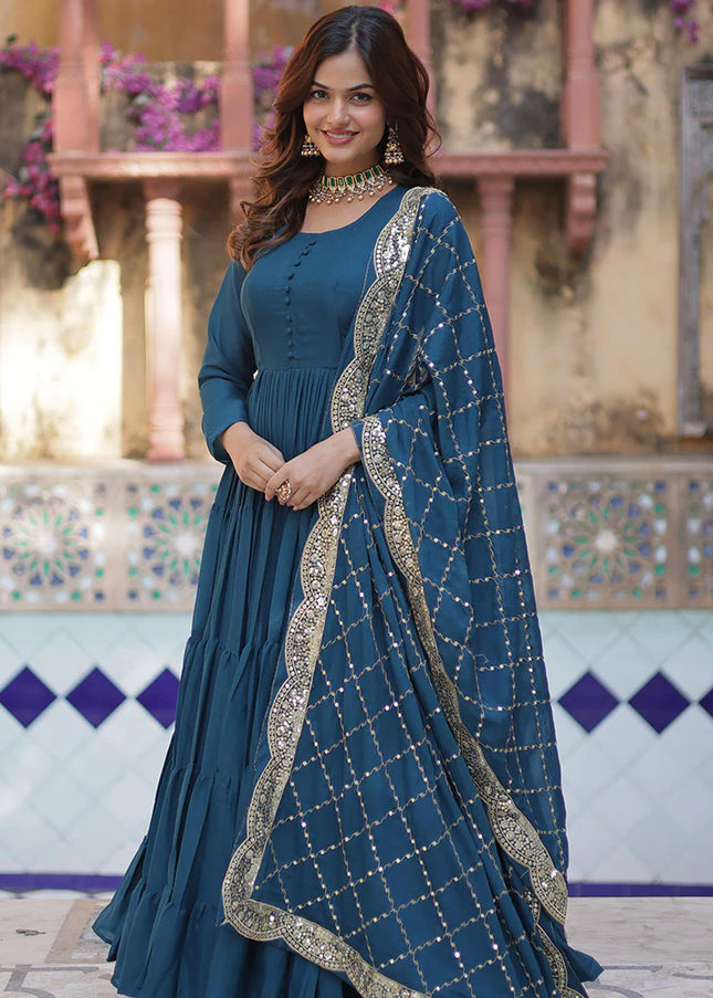Blue Embroidered Anarkali Gown
