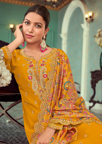 Yellow Embroidered Pant Style Suit
