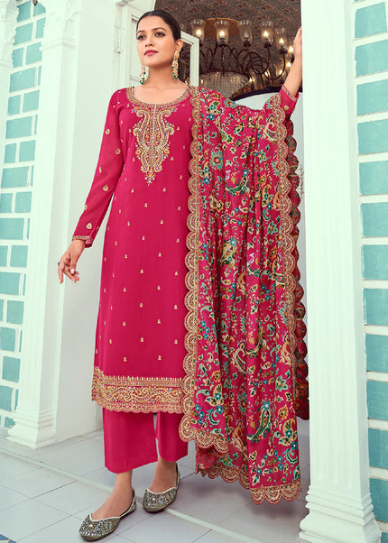 Pink Embroidered Pant Style Suit