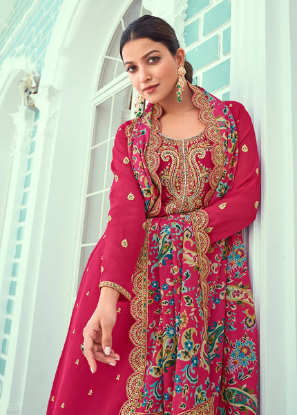 Pink Embroidered Pant Style Suit