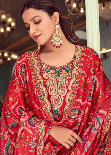 Red Embroidered Pant Style Suit