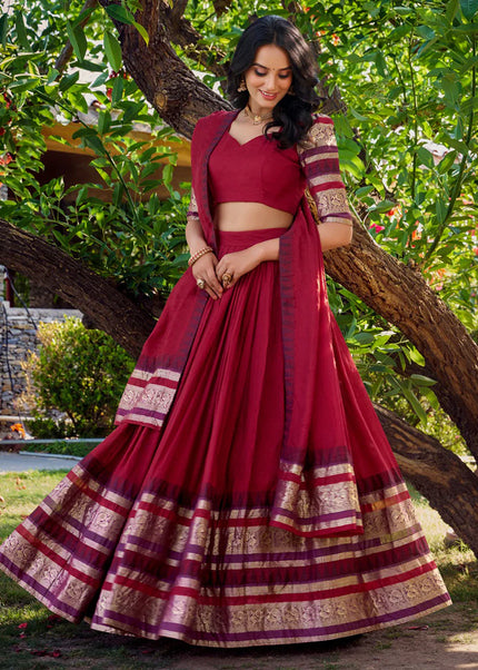 Red Weaved Lehenga Choli