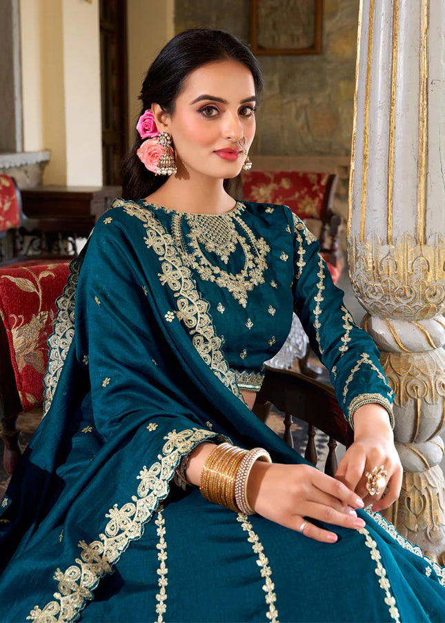 Teal Embroidered Lehenga Choli