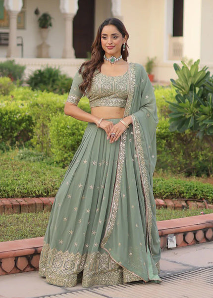 Sea Green Embroidered Lehenga Choli