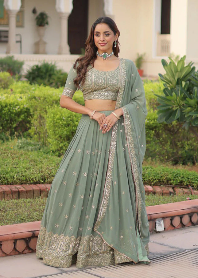 Sea Green Embroidered Lehenga Choli