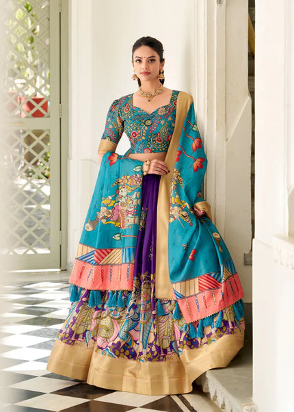 Purple and Teal Embroidered Lehenga Choli