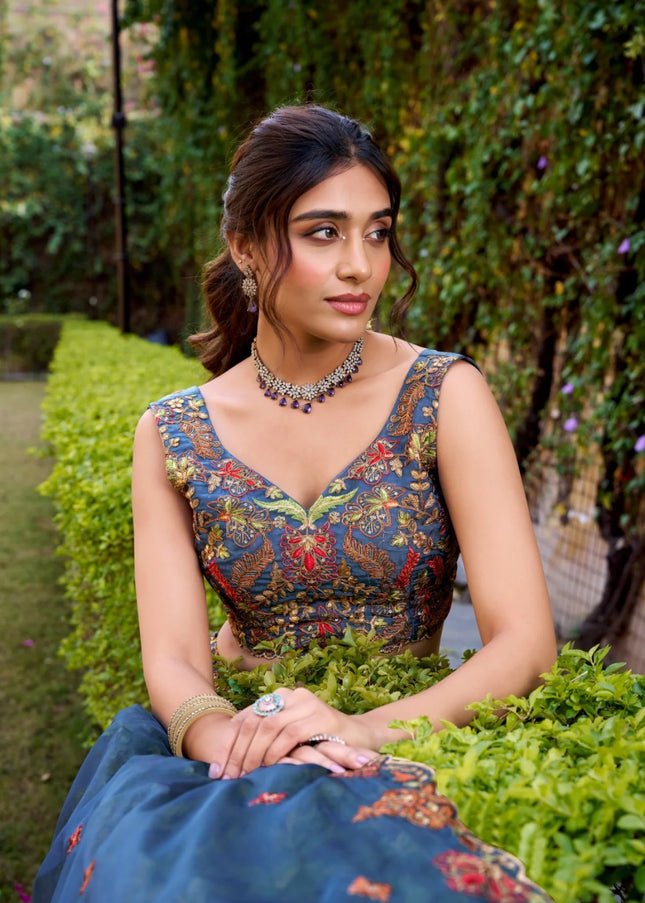 Teal Embroidered Lehenga Choli