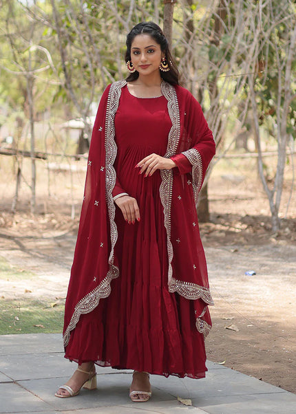 Maroon Embroidered Anarkali Gown