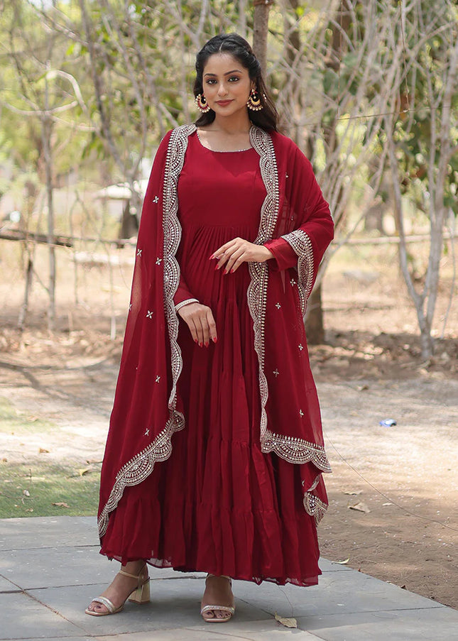 Maroon Embroidered Anarkali Gown