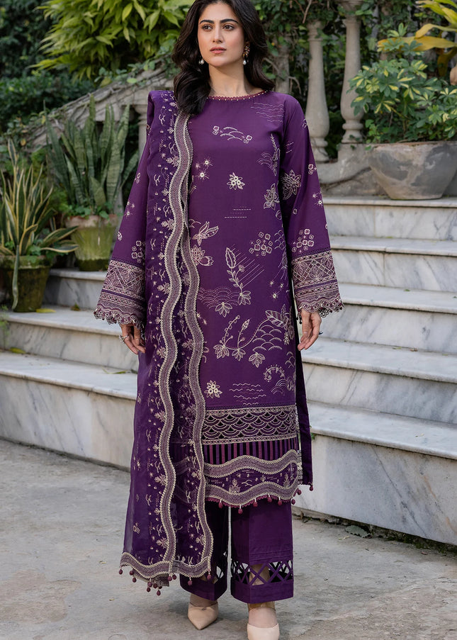 Farasha | Summer Weaves Embroidered Lawn'25 - Raven Plum