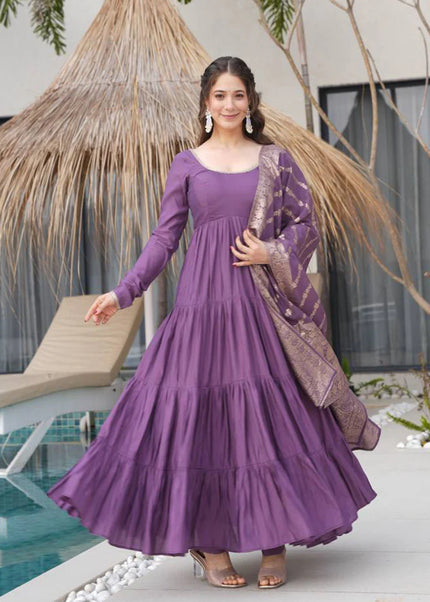 Purple Chanderi Silk Layered Anarkali Suit