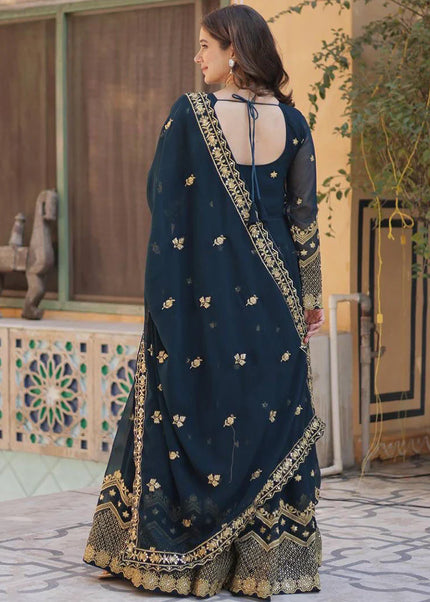 Teal Embroidered Anarkali Gown