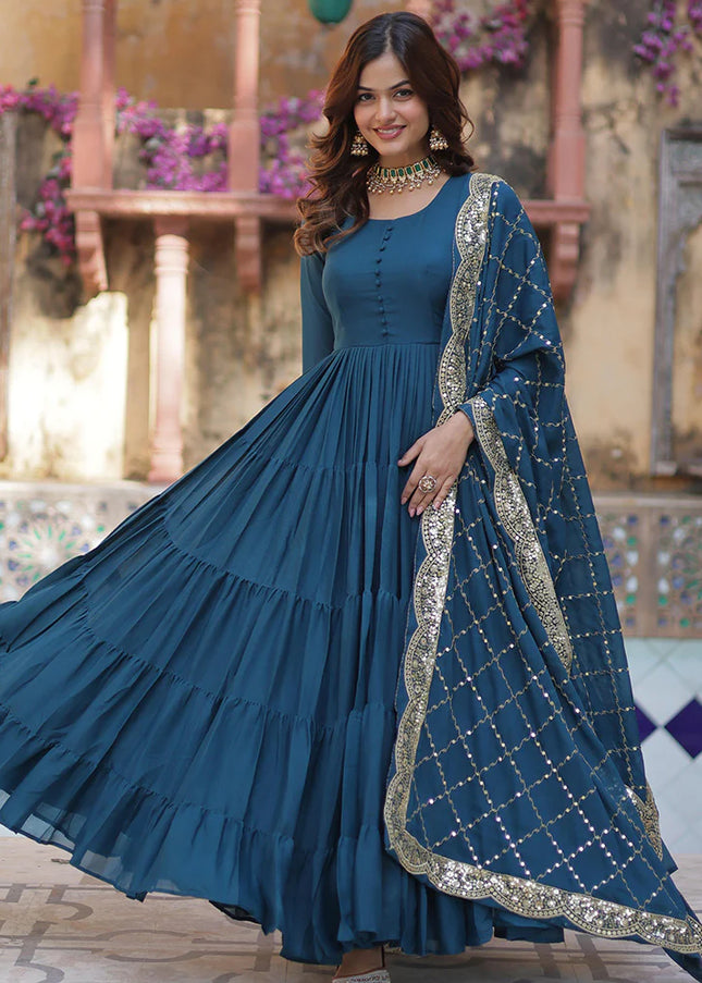 Blue Embroidered Anarkali Gown