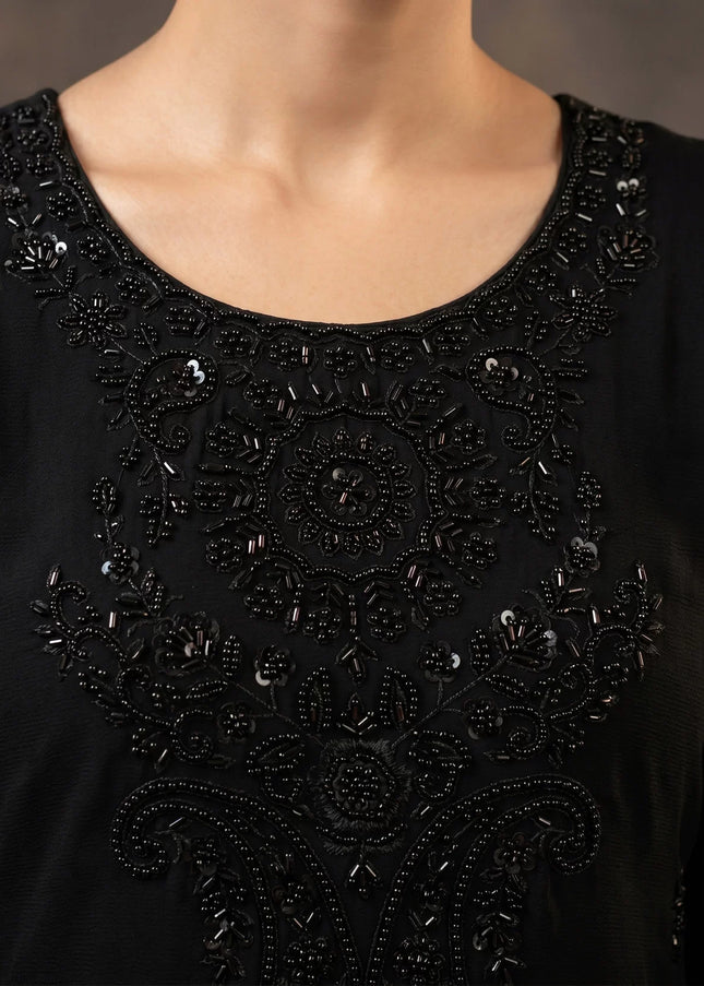 Black Embroidered Sharara Suit