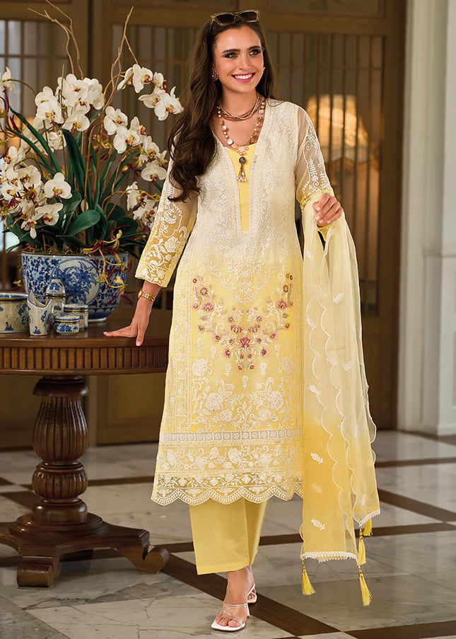 Yellow Ombre Embroidered Pant Style Suit
