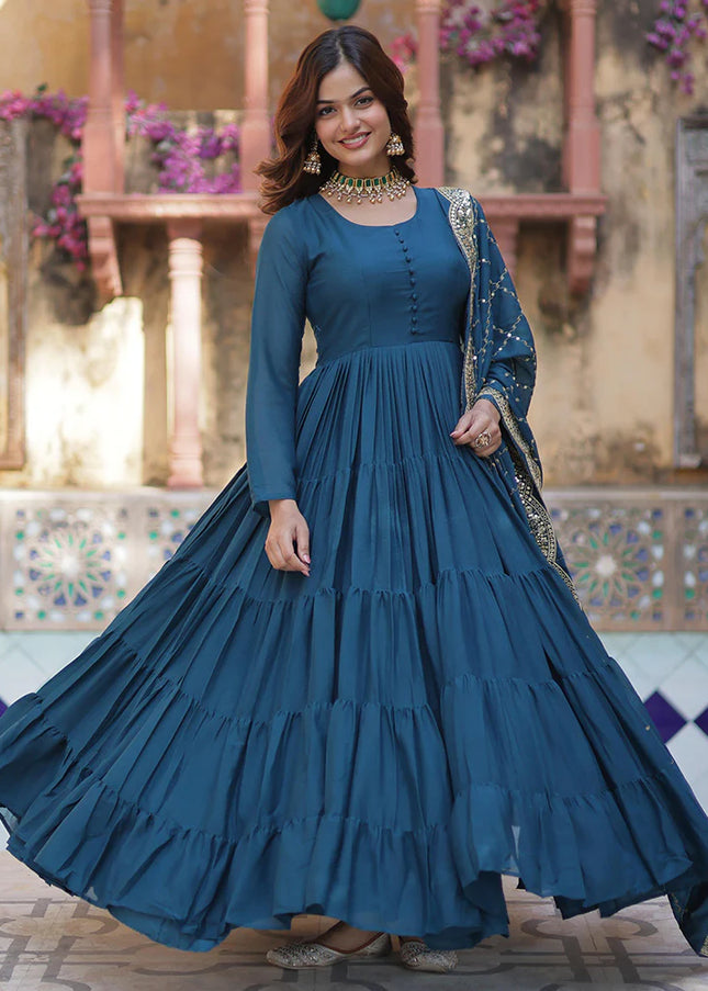 Blue Embroidered Anarkali Gown