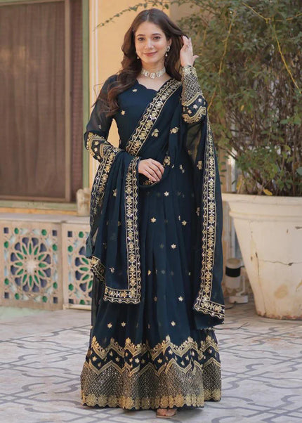 Teal Embroidered Anarkali Gown