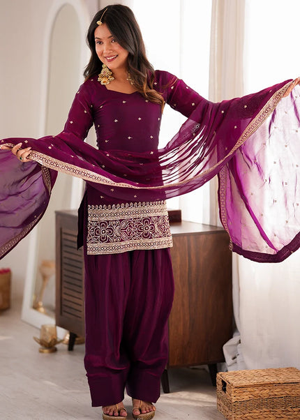 Purple Embroidered Salwar Suit