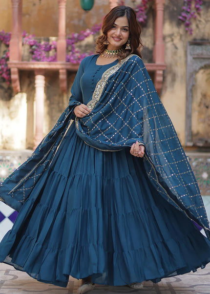 Blue Embroidered Anarkali Gown
