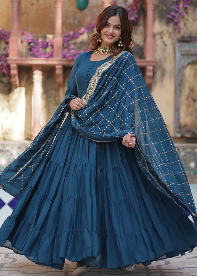 Blue Embroidered Anarkali Gown