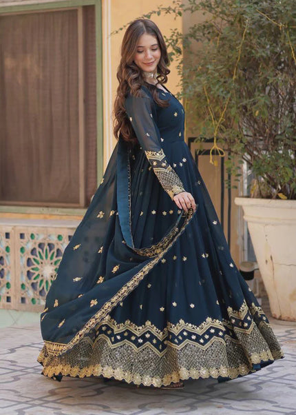Teal Embroidered Anarkali Gown