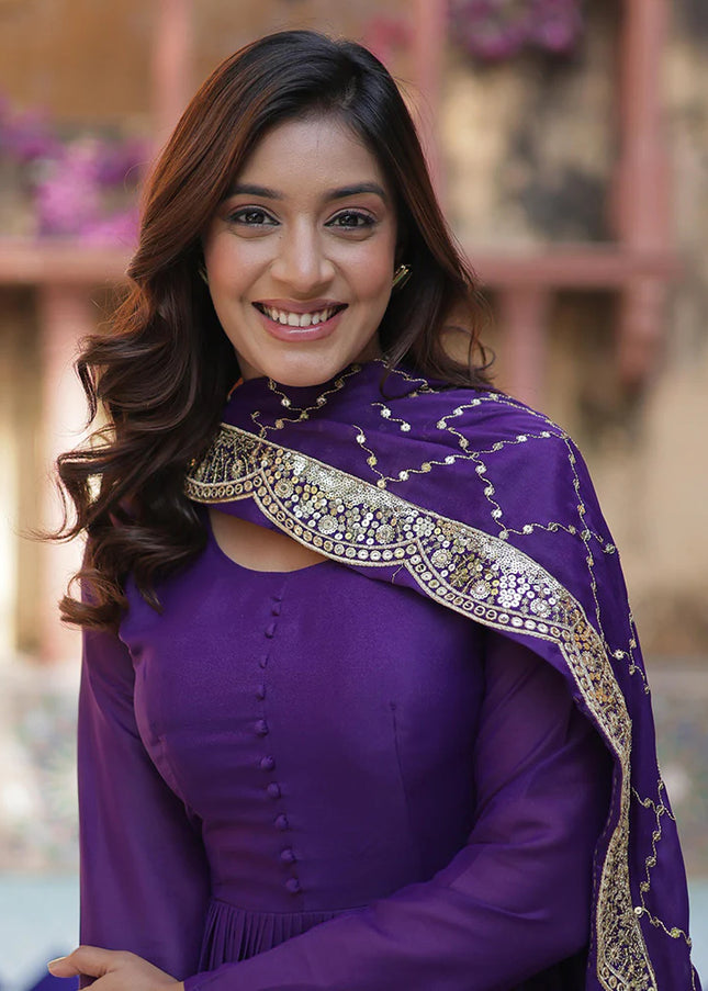 Purple Embroidered Anarkali Gown