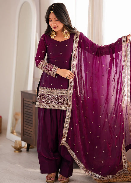 Purple Embroidered Salwar Suit