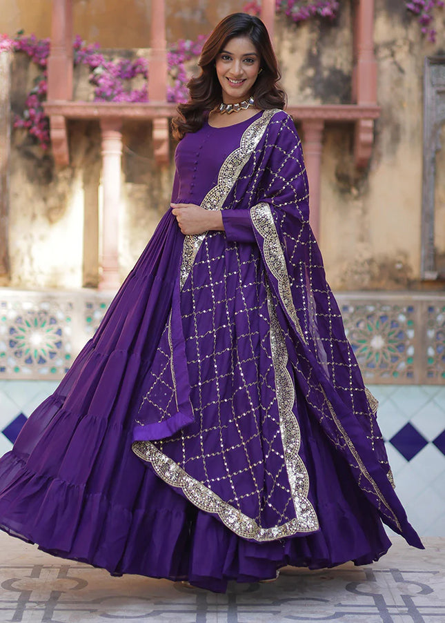 Purple Embroidered Anarkali Gown