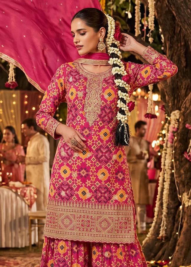 Pink Embroidered Palazzo Suit