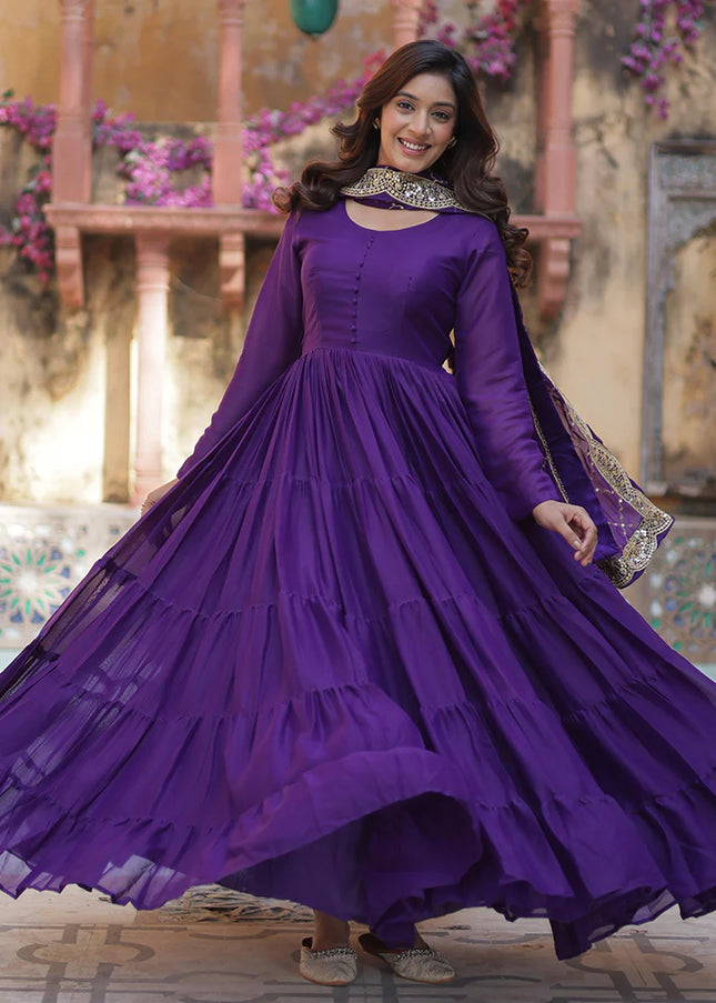 Purple Embroidered Anarkali Gown