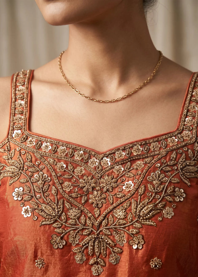 Orange Embroidered Sharara Suit