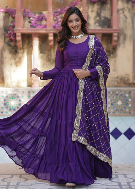 Purple Embroidered Anarkali Gown