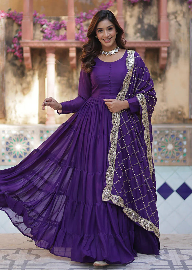 Purple Embroidered Anarkali Gown