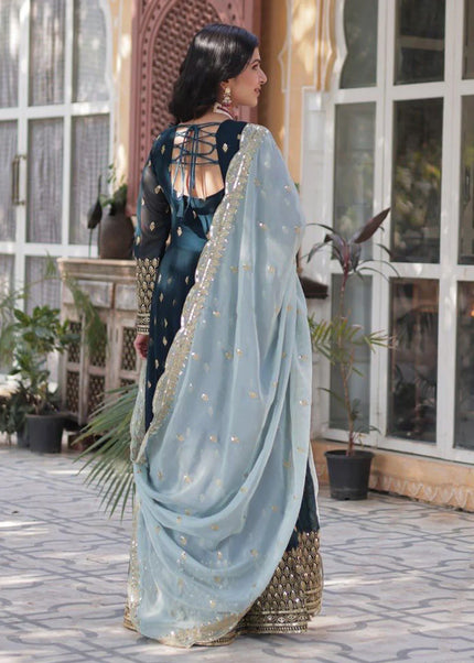Teal Embroidered Anarkali Gown