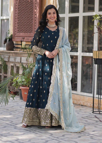 Teal Embroidered Anarkali Gown