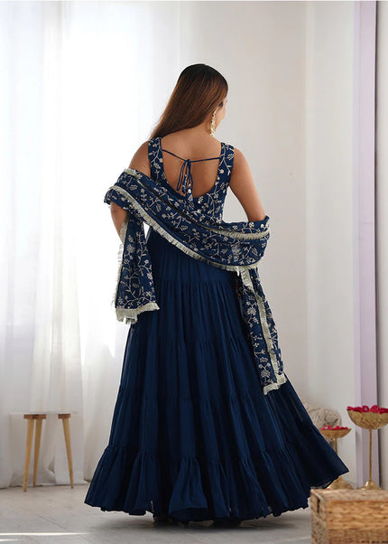 Blue Georgette Layered Anarkali Suit FALAKENOOR Blue Georgette Layered Anarkali Suit FALAKENOOR