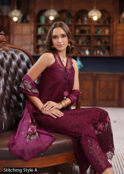 Noor By Saadia Asad | Noor Eid Luxury Schiffli Laserkari' 25 - Plum