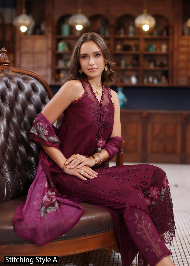 Noor By Saadia Asad | Noor Eid Luxury Schiffli Laserkari' 25 - Plum