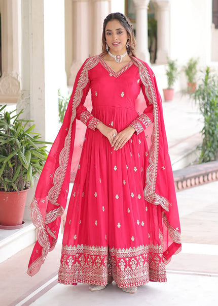 Pink Embroidered Anarkali Gown