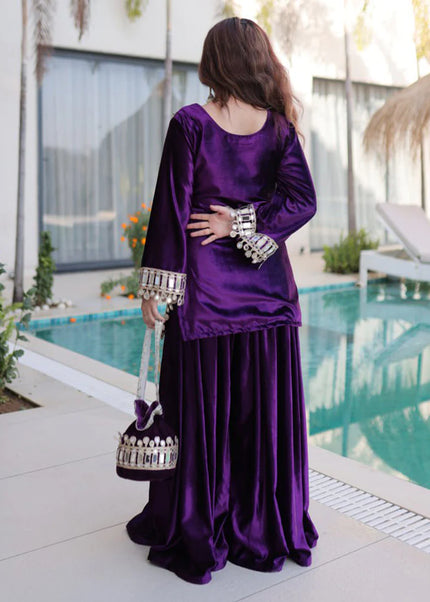 Velvet Embroidered Sharara Suit