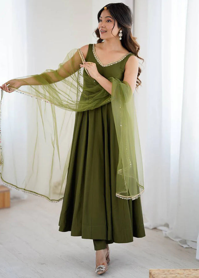 Green Embroidered Anarkali