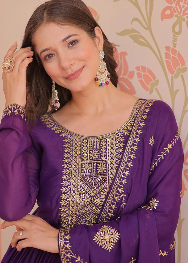 Purple Embroidered Anarkali Gown
