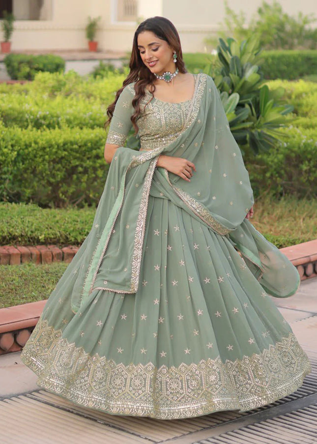 Sea Green Embroidered Lehenga Choli