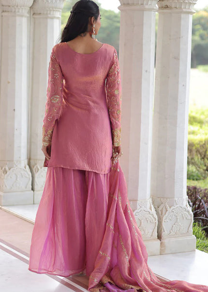Pink Embroidered Sharara Suit