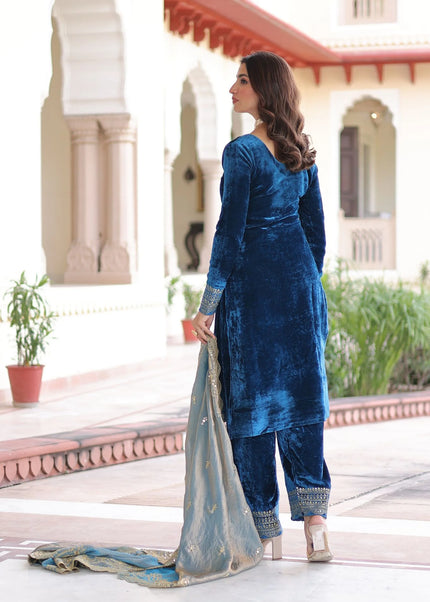 Blue Embroidered Pant Style Suit