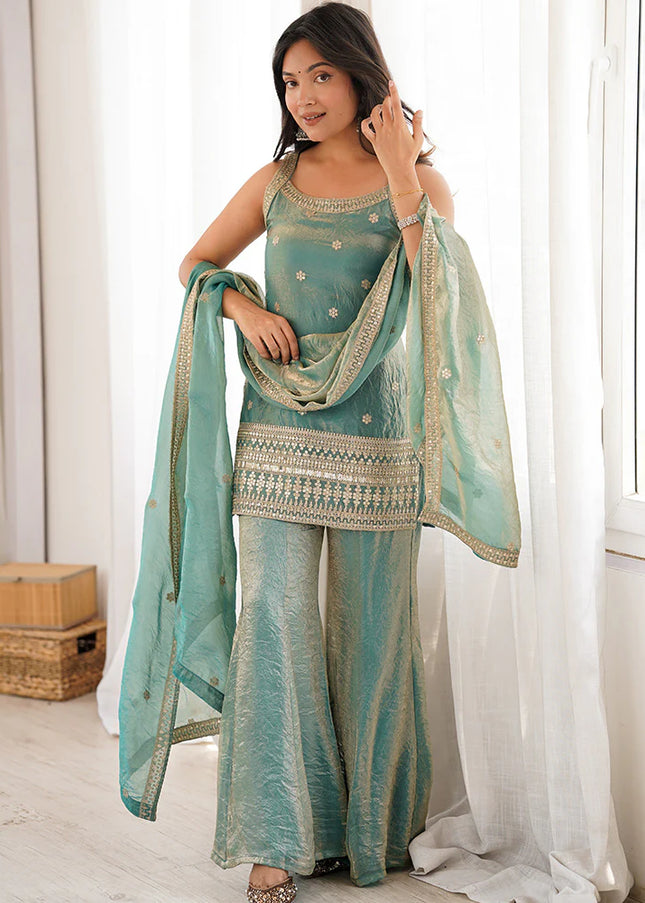 Sea Green Embroidered Palazzo Suit