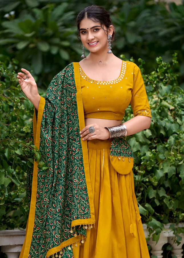 Mustard Yellow Embroidered Lehenga Choli