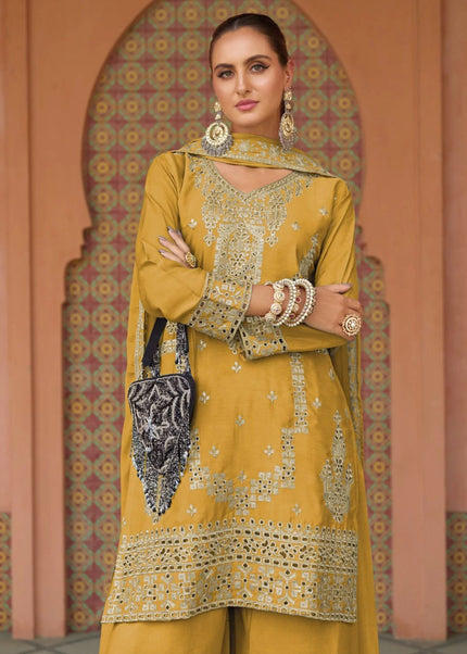 Yellow Embroidered Palazzo Suit
